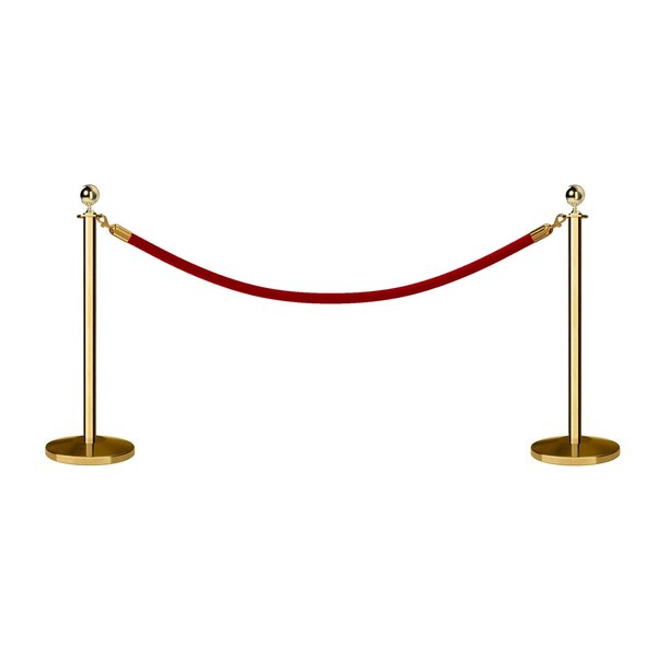 Montour Line Stanchion Post and Rope Kit Pol.Brass, 2 Ball Top1 Red Rope C-Kit-2-PB-BA-1-ER-RD-PB